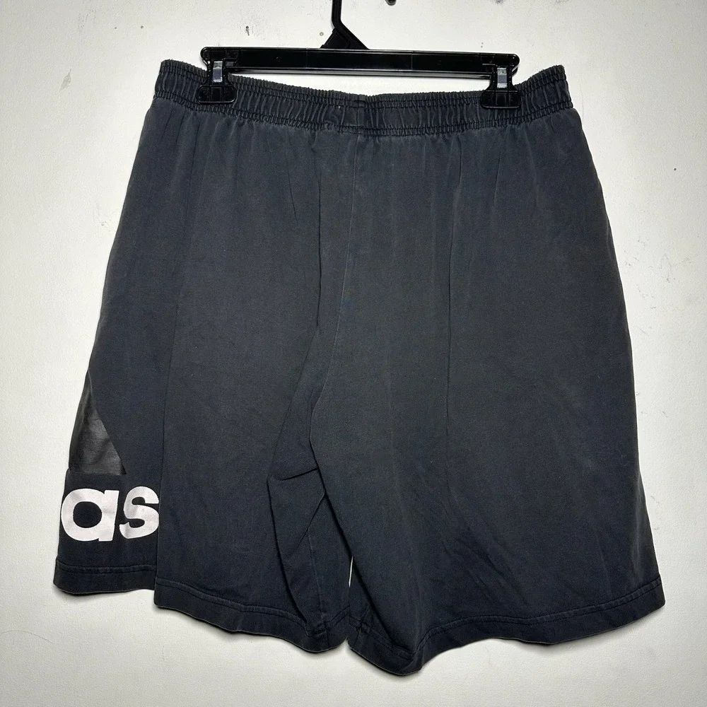 Adidas Big Logo Athletic Shorts Black White Mens‎ Size Large Elastic Waist